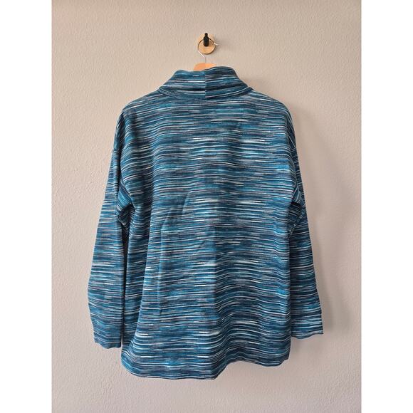 T by Talbots Funnel Neck Pullover Blue Striped Sweater Size L Cozy Cute Gorpcore - Picture 3 of 7